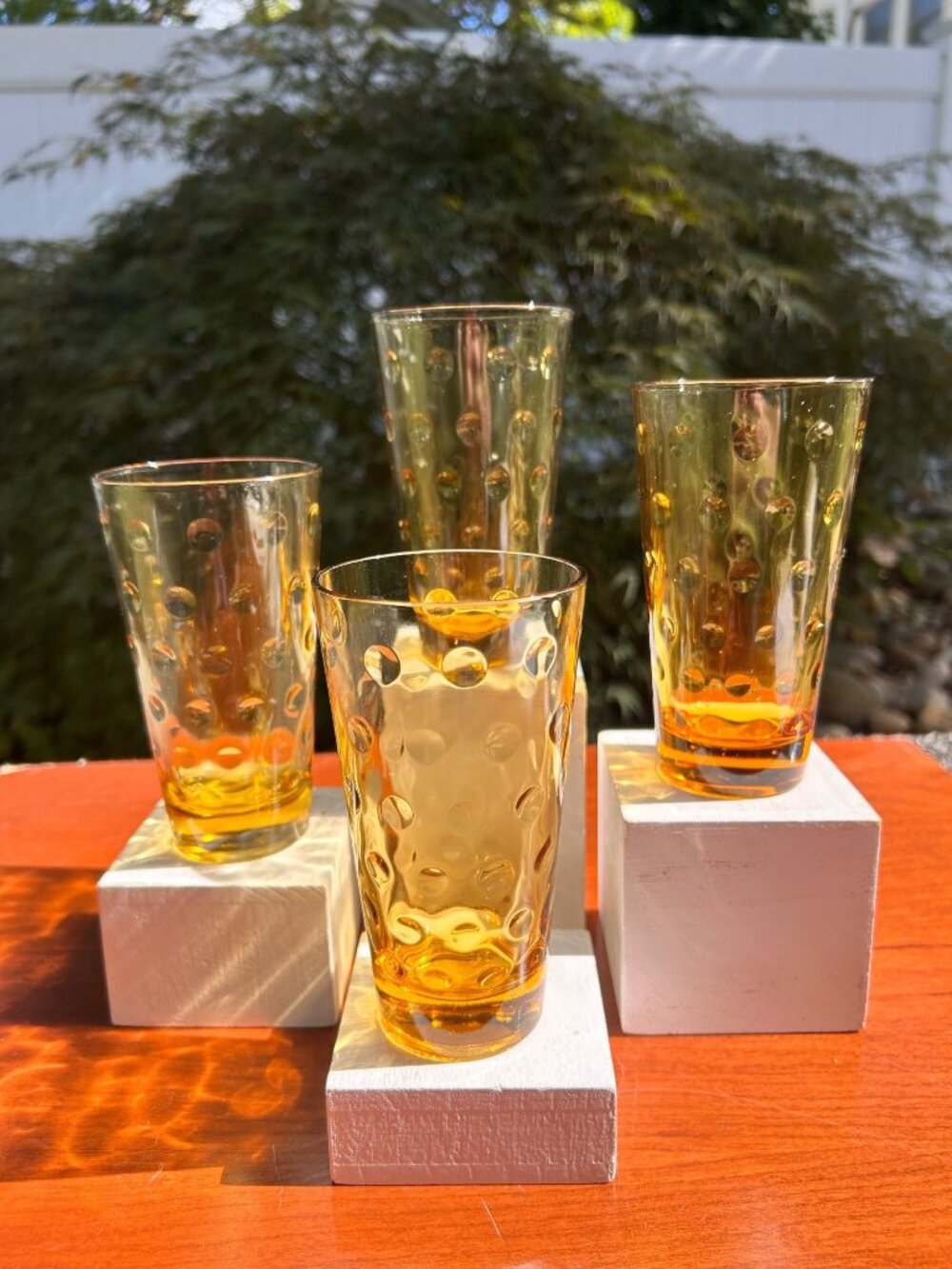 Mid Century Hazel Atlas Polka Dot Brown Glass Tumblers.